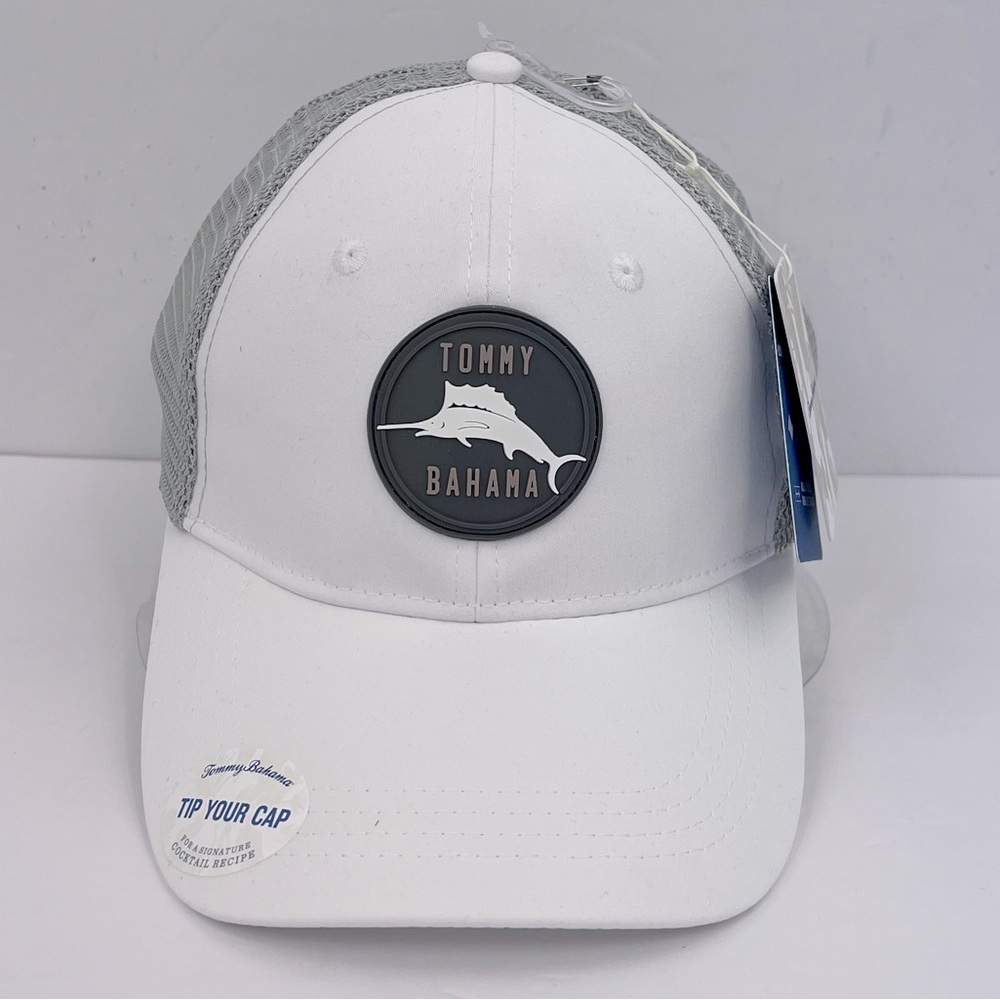 TOMMY BAHAMA CAP/HAT, 3D MARLON FISH LOGO, GREY COOL MESH, WHITE HAT, ADJ. STRAP - Picture 1 of 13